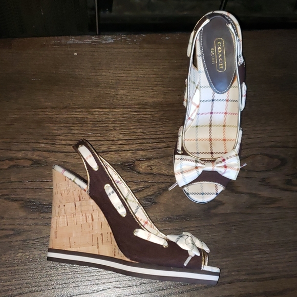 Coach Twirling Cork Slingback Peeptoe Wedge Pump 7 - Picture 1 of 11